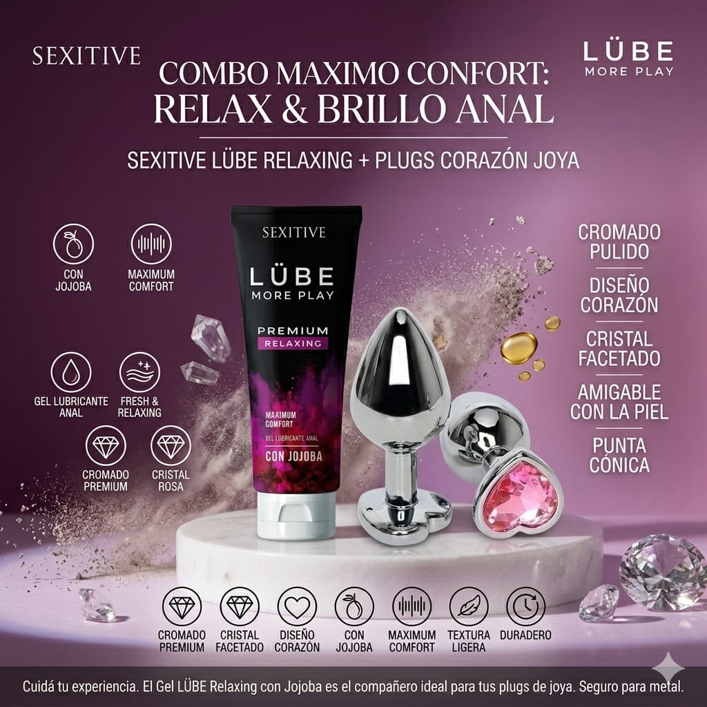 Combo Máximo Confort: Relax & Brillo Anal (Plugs Joya + Gel Lübe)